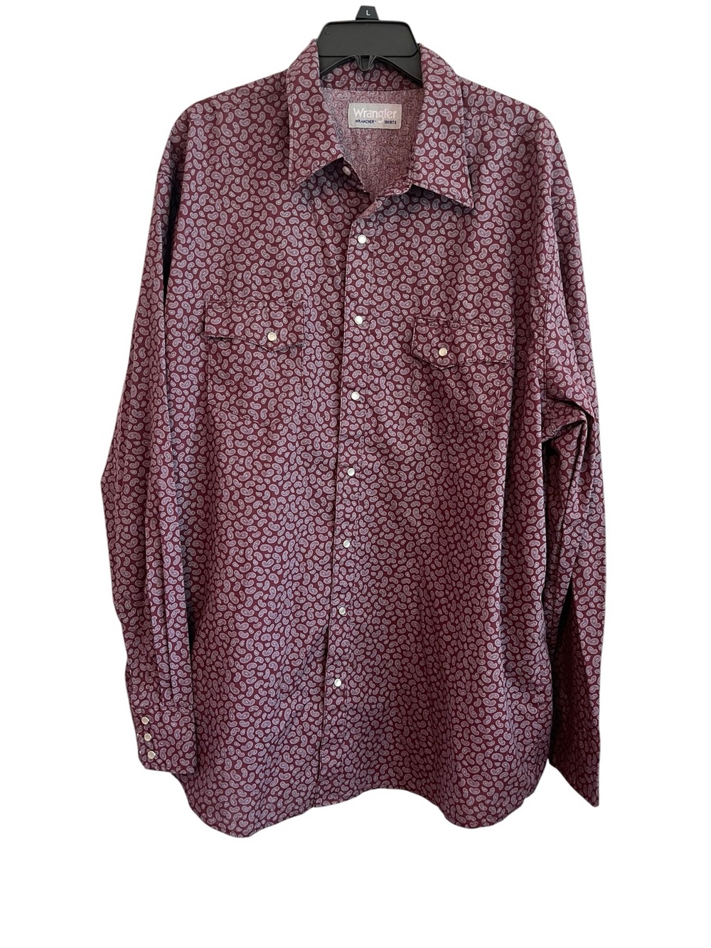 Wrangler Wrancher Western Pearl Snap Shirt Men’s 2XL Burgundy Paisley